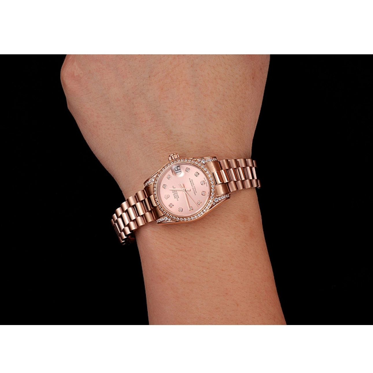 AAA Replica Watches Bracelet Case Rolex Gold Dial Swiss DateJust 1453977 Diamond Rose Rose Gold 0819